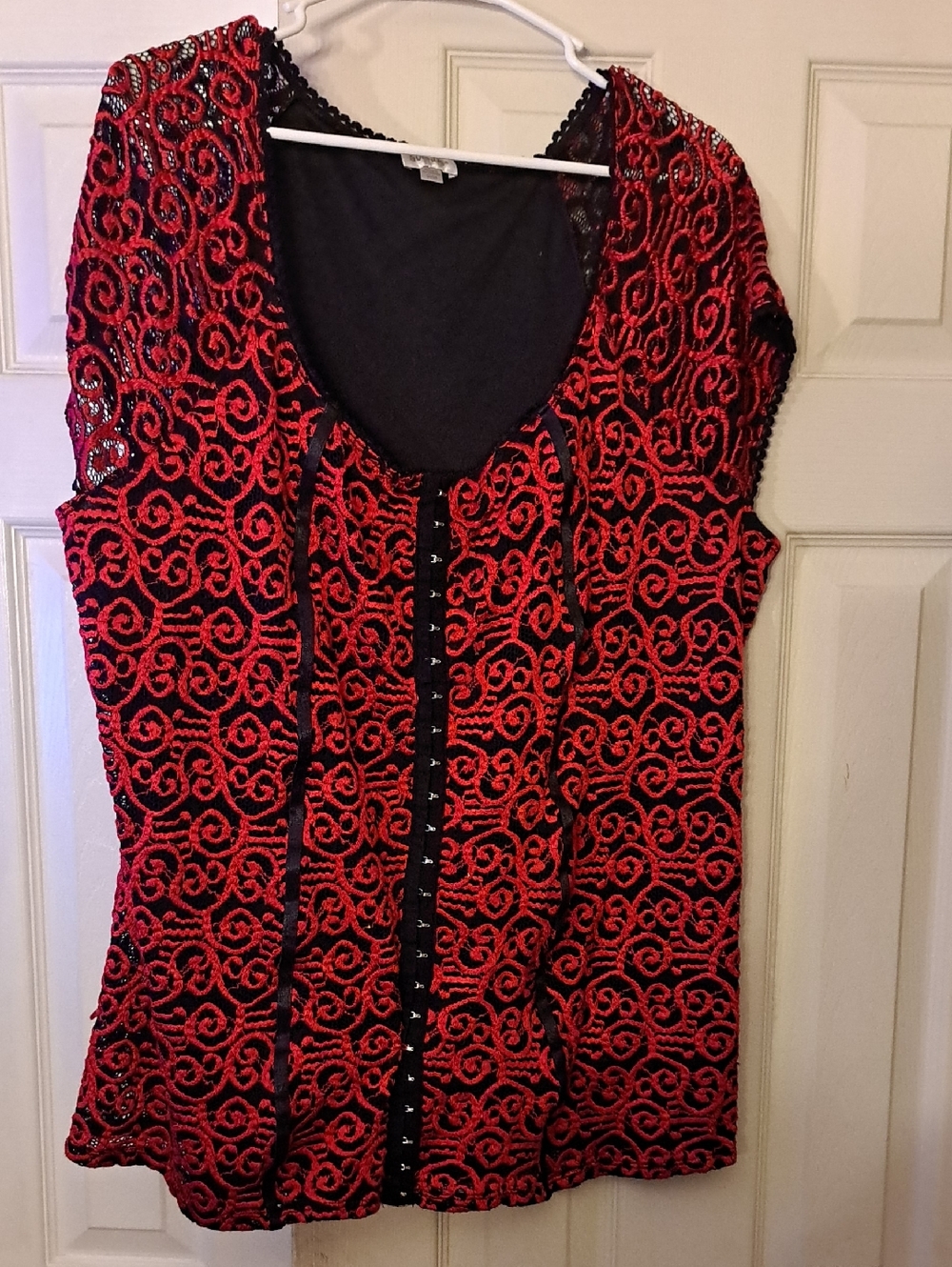 Avenue Red & Black Sequin Swirl Scoop-Neck Tunic